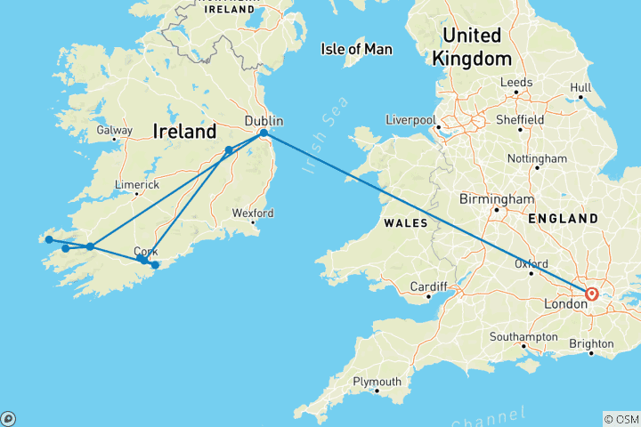 Map of London - Dublin & Blarney Castle, Ring of Kerry & Dingle