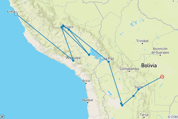 Karte von Peru und Bolivien erkunden