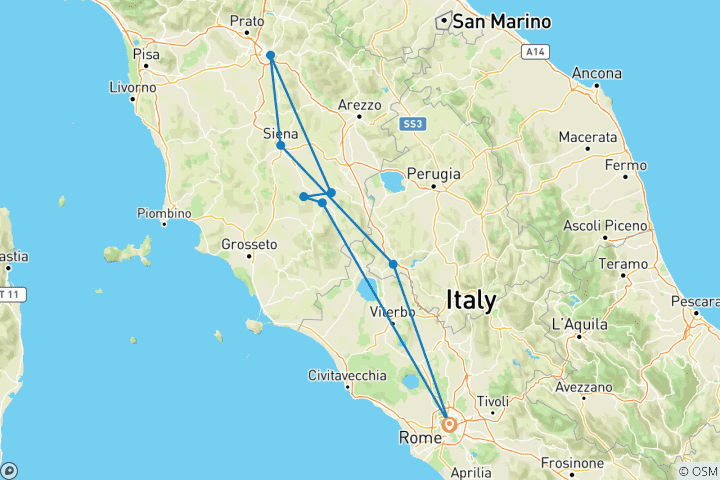 Carte du circuit Chefs-d'œuvre et paysages (3 jours) : Voyage en Toscane en petit groupe au départ de Rome