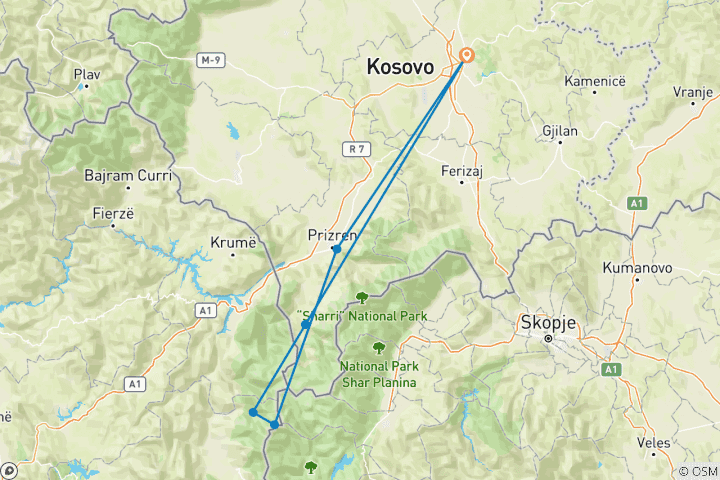 Kaart van Skitochten in Kosovo&Albanië