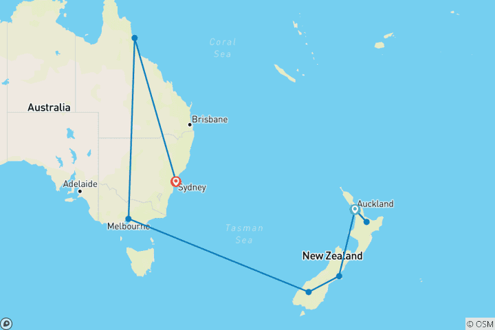 Karte von Highlights von Neuseeland und Australien