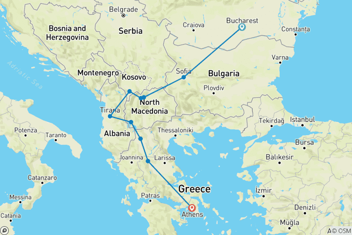 Map of Balkan Heritage From Dracula's Castle to Ancient Athens - Small Group Tour