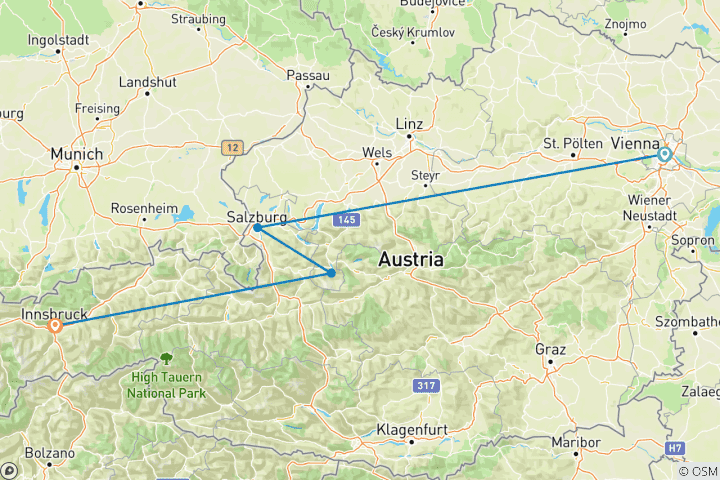 Carte du circuit L'Autriche en une semaine (Vienne, Salzbourg et Innsbruck)