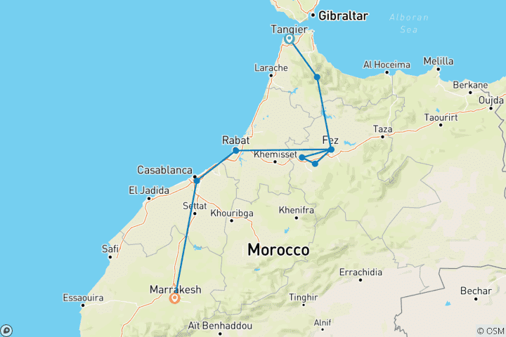 Map of Explore Northern Morocco: Tangier, Chefchaouen, Fes, Rabat & Casablanca