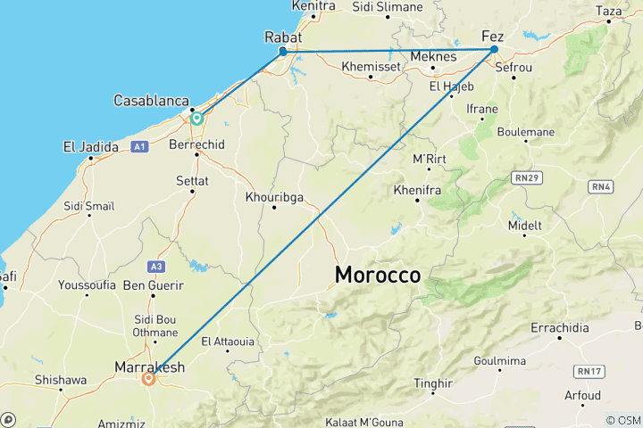 Carte du circuit Circuit des villes impériales du Maroc