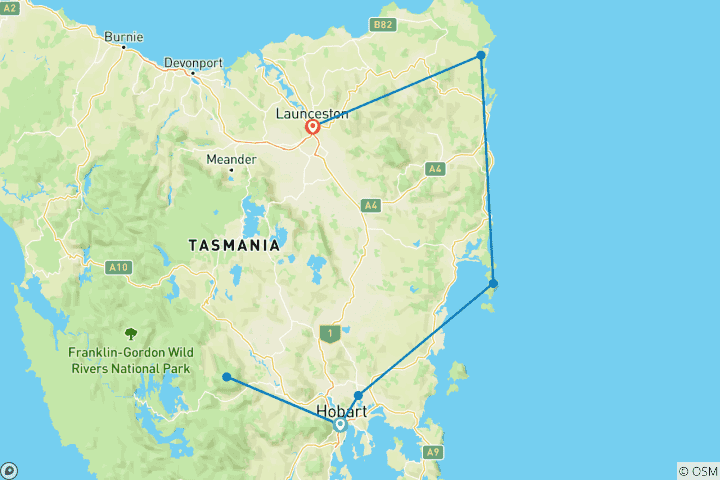 Carte du circuit La Tasmanie aux multiples facettes