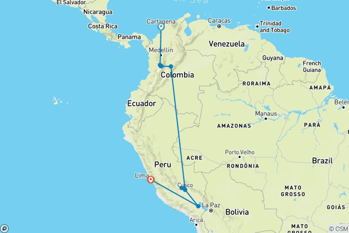 Mapa de Lo mejor de Colombia y Perú