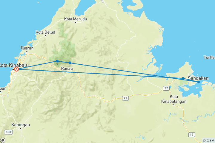 Carte du circuit Vacances en famille à Bornéo (6 destinations)