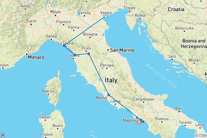 Mapa de Lo mejor de Italia vacaciones en familia