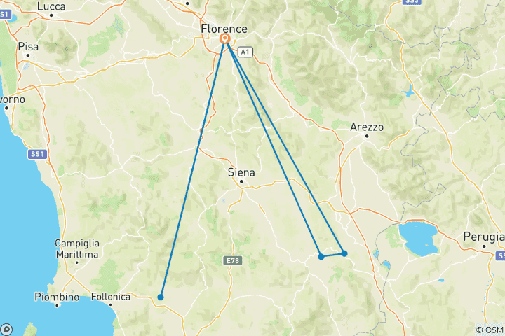 Kaart van 6 Daagse Culinaire Rondreis Florence & Toscane