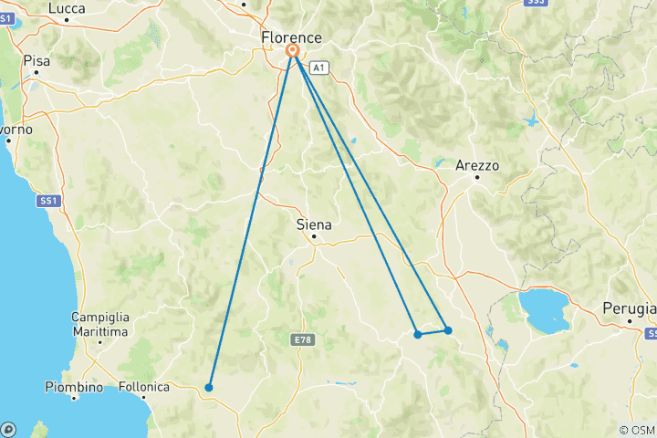 Map of 6 Day Florence & Tuscany Culinary Tour Package