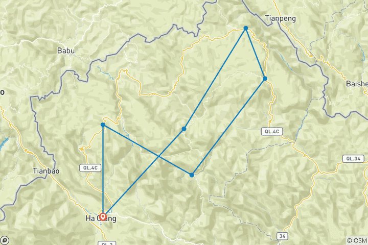 Kaart van Spannende Ha Giang Loop motorRondreis door via Quan Ba, Dong Van&Du Gia