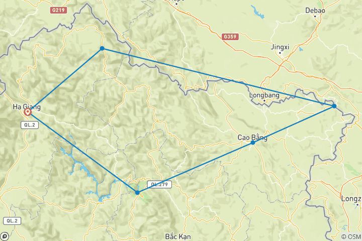 Carte du circuit Colossale boucle de Ha Giang - Circuit en moto vers les chutes d'eau de Ban Gioc, Cao Bang et le lac Ba Be