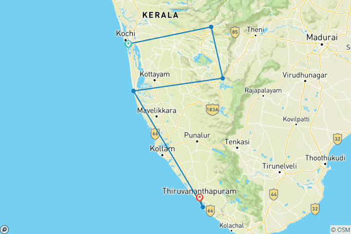 Karte von Kerala & Kovalam Strand