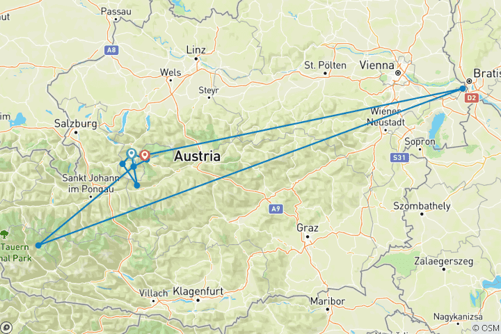 Carte du circuit Le bonheur en raquettes - Balade dans le Salzkammergut hivernal (6 jours)