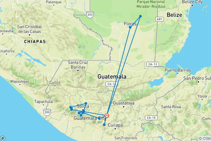 Karte von Höhepunkte Guatemalas