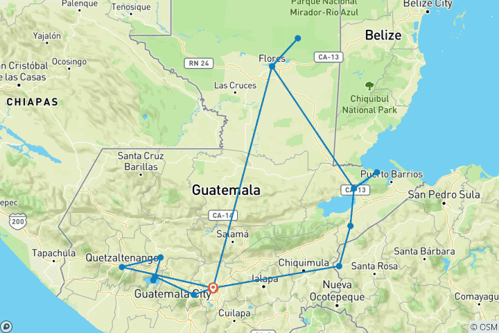 Carte du circuit Guatemala & Copan