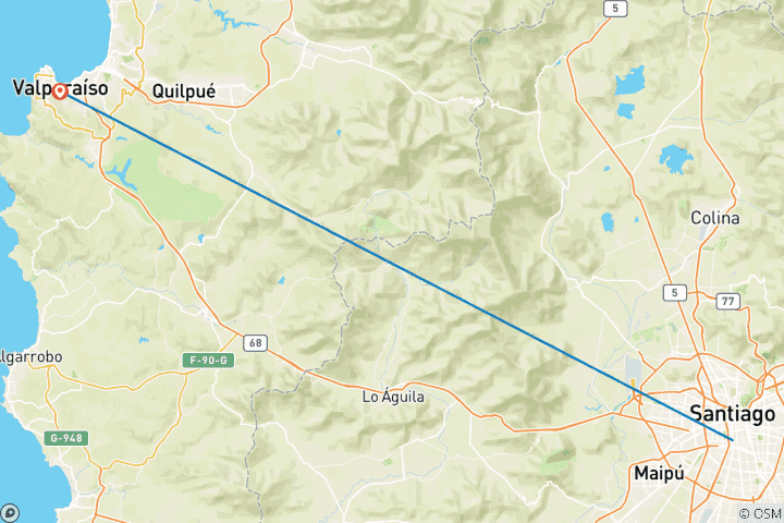 Carte du circuit Santiago et Valparaíso (5 jours)