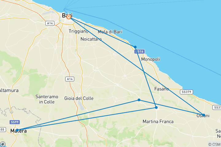 Mapa de Retiro de yoga y Senderismo en Apulia