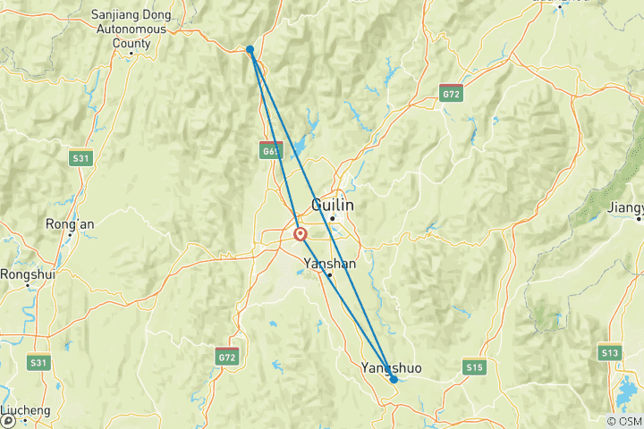 Carte du circuit Exploration de Guilin en 7 jours : Guilin, les rizières en terrasses de Longji, Yangshuo