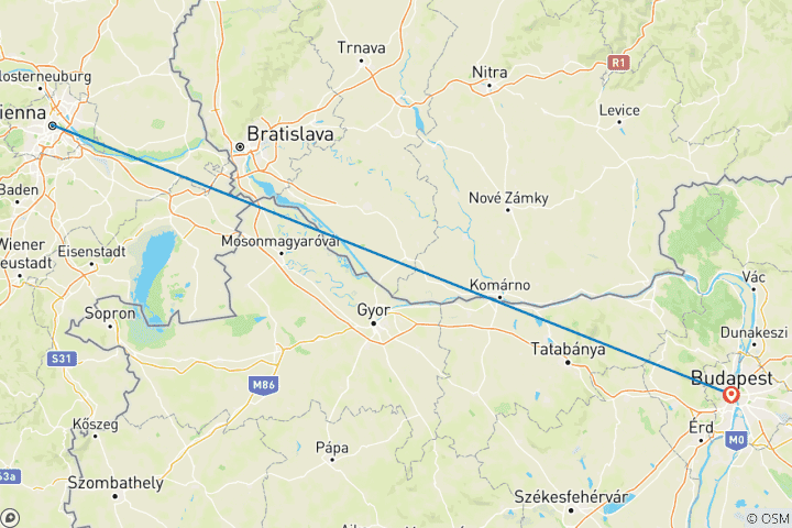 Map of Austria and Hungary in a week (Vienna and Budapest)