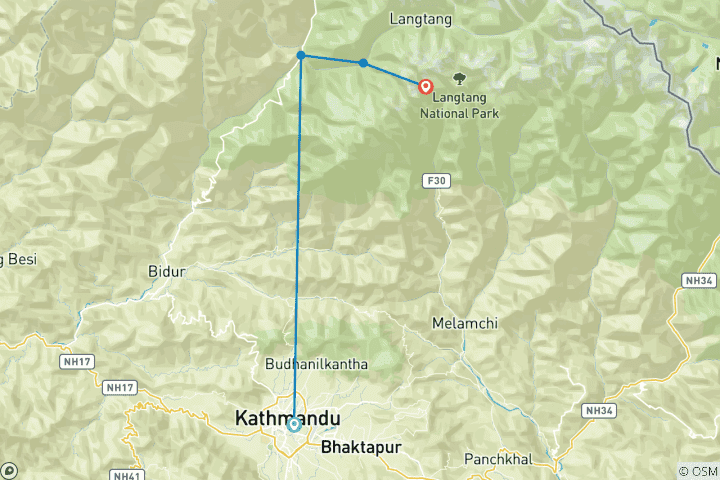 Map of Langtang Valley Trek - 8 Days