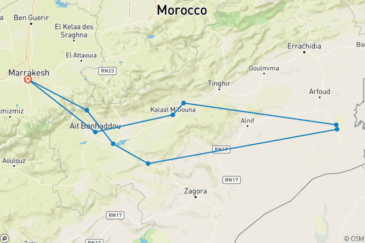 Karte von Marokko: Erkunden Sie die Wüste Sahara ab Marrakesch 4 Tage