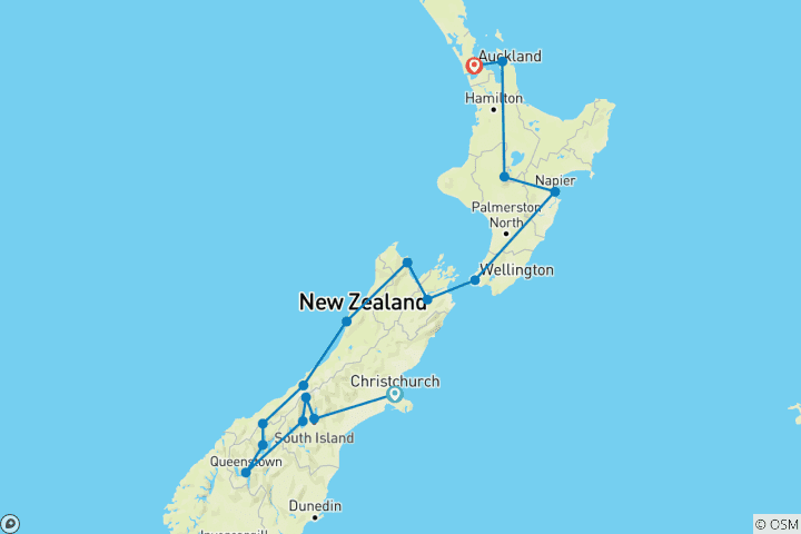 Carte du circuit Nouvelle-Zélande Vanlife : Roadtrip Adventure & Kiwi Culture