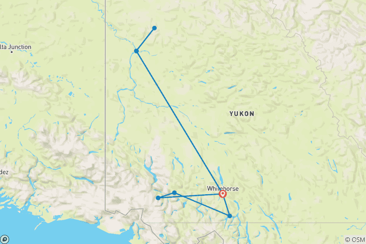 Map of Yukon Explorer 11-day tour from Whitehorse