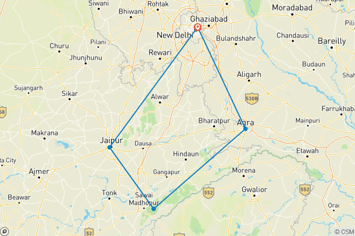 Map of Essence of India (Small Groups, End New Delhi, 9 Days)