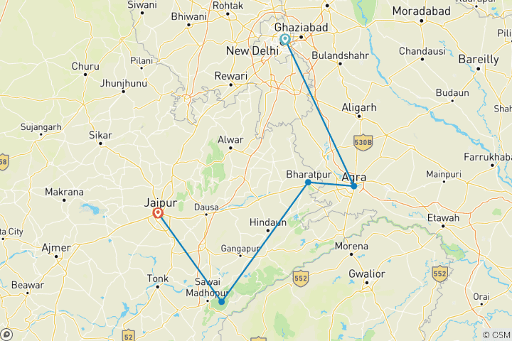 Carte du circuit Essence de l'Inde (petits groupes, fin à Jaipur, 9 jours, porte à porte)