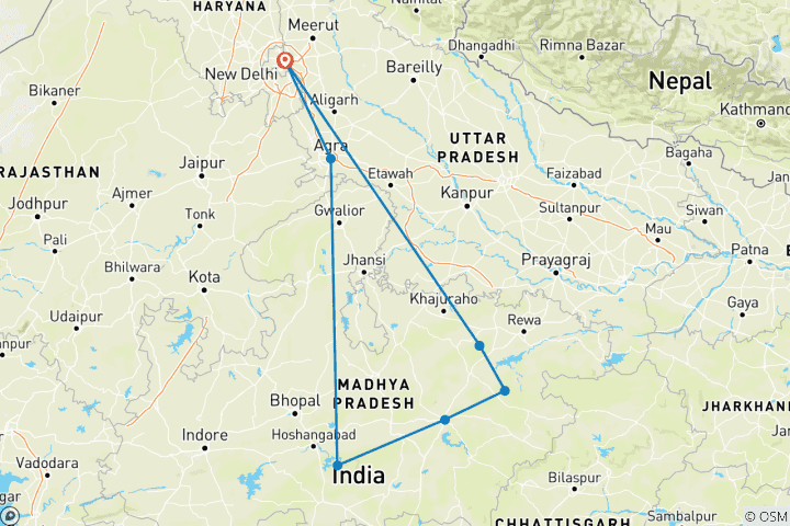 Map of Premium India Safari