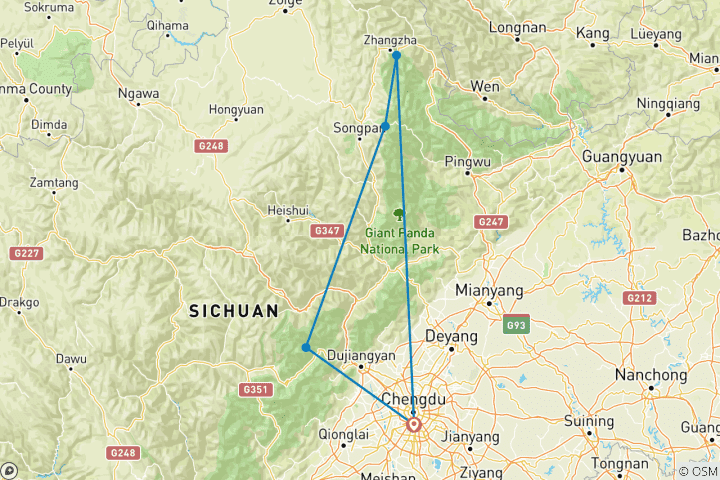 Map of 【 China】Sichuan 8-Day Heritage Discovery through Ancient Shu Culture and Jiuzhai Huanglong Package