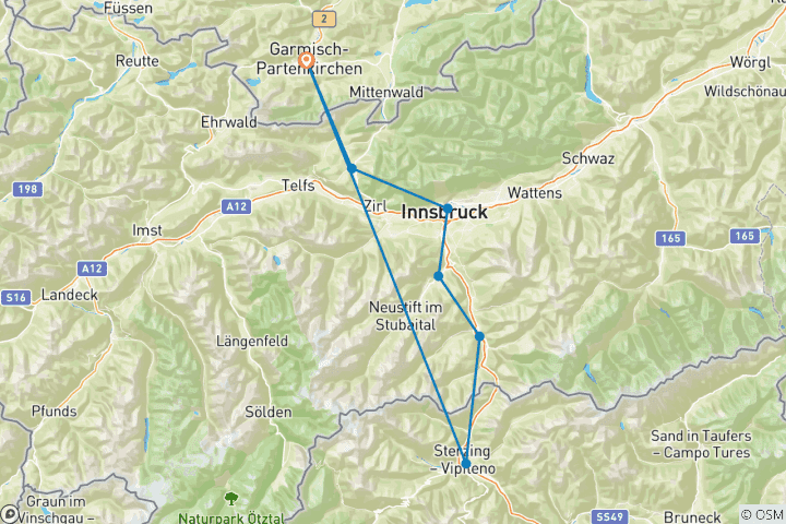 Map of Geführte Alpenüberquerung von Garmisch nach Sterzing - Mit Guide und Hotelkomfort die Alpen überqueren