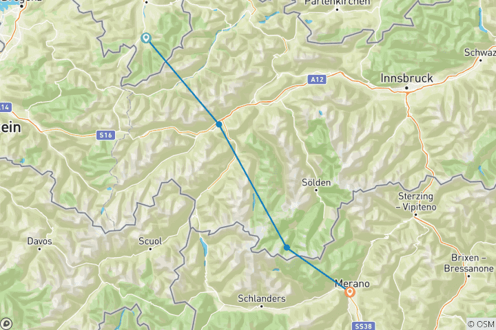 Carte du circuit Randonnée alpine individuelle sur l'E5 - Le circuit classique d'Oberstdorf à Meran