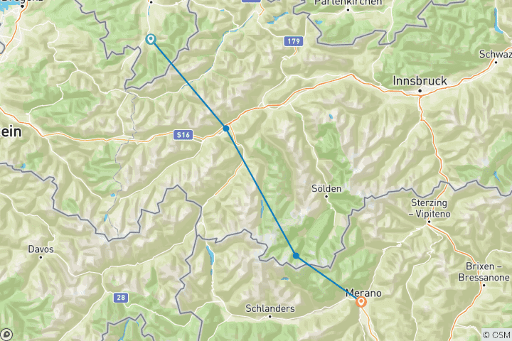 Map of Individuelle Alpenüberquerung auf dem E5 -  Die klassische Hüttentour von Oberstdorf nach Meran