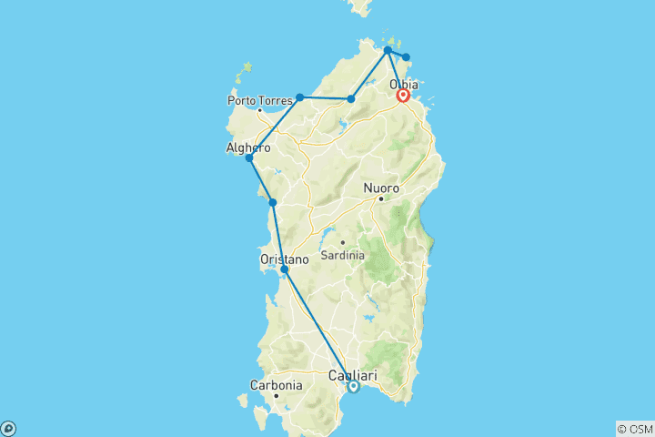Carte du circuit Le meilleur voyage en Sardaigne - 7 jours