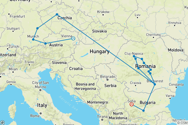 Carte du circuit Le meilleur de l'Europe de l'Est et Centrale (Hôtels 4 étoiles)