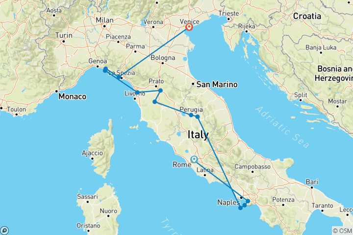 Map of Iconic Italy Rome → Venice (2025)