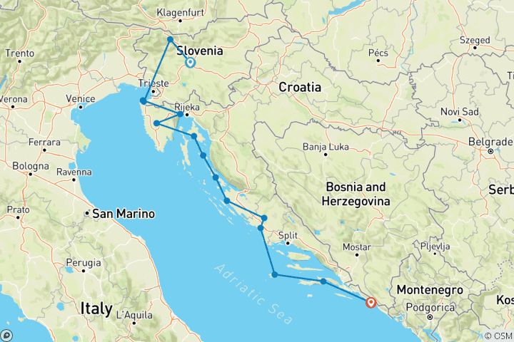 Karte von Juwelen Sloweniens mit kroatischen Inseln von Ljubljana bis Dubrovnik