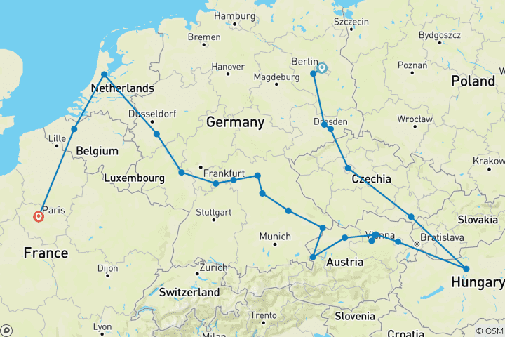 Carte du circuit Noël festif avec Magnificent Europe et Paris - Berlin → Paris (2025)