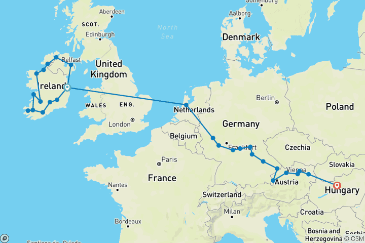 Map of Emerald Ireland with Magnificent Europe Dublin → Budapest (2025)