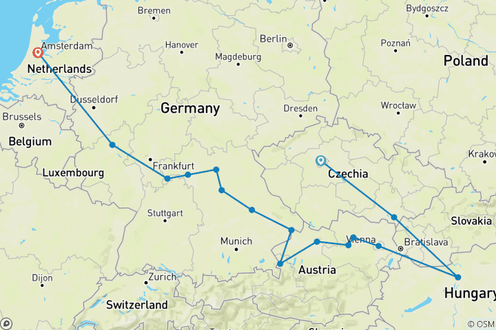 Karte von Wunderschönes Europa von Prag nach Amsterdam