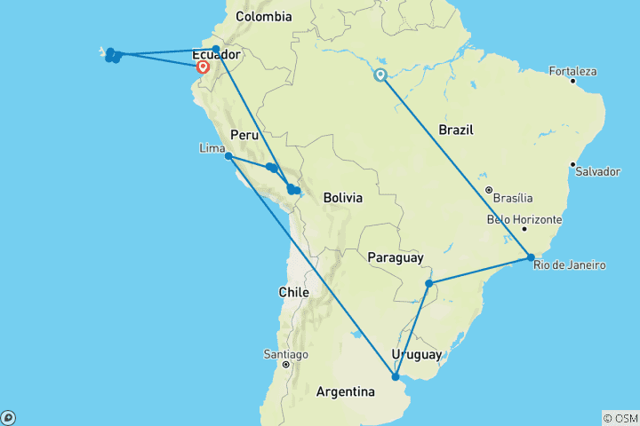 Carte du circuit Ultime croisière en Amérique du Sud avec l'Amazonie brésilienne et les Galápagos - 2024