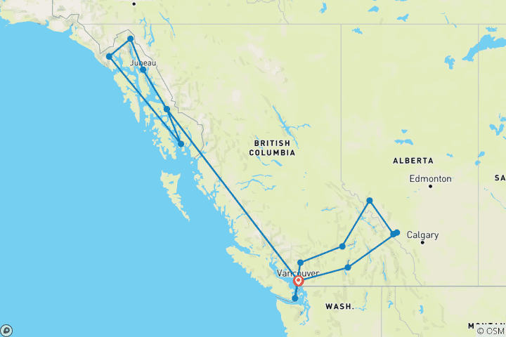 Karte von Die Kanadischen Rockies mit Alaska Kreuzfahrt