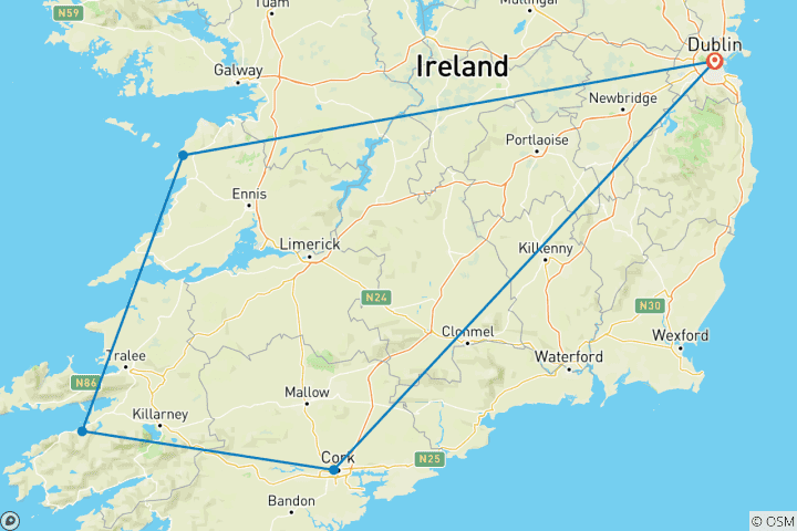 Carte du circuit Aperçu du Shamrock en 6 jours - Circuit en autocar en petit groupe