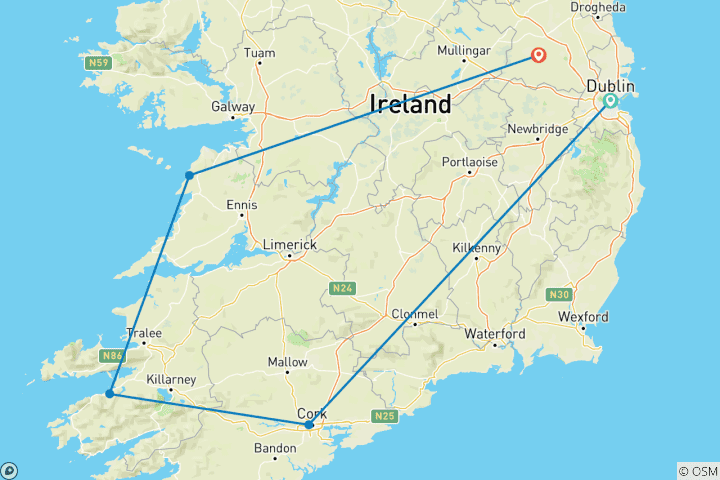 Carte du circuit Aperçu du Shamrock en 6 jours - Circuit en autocar en petit groupe