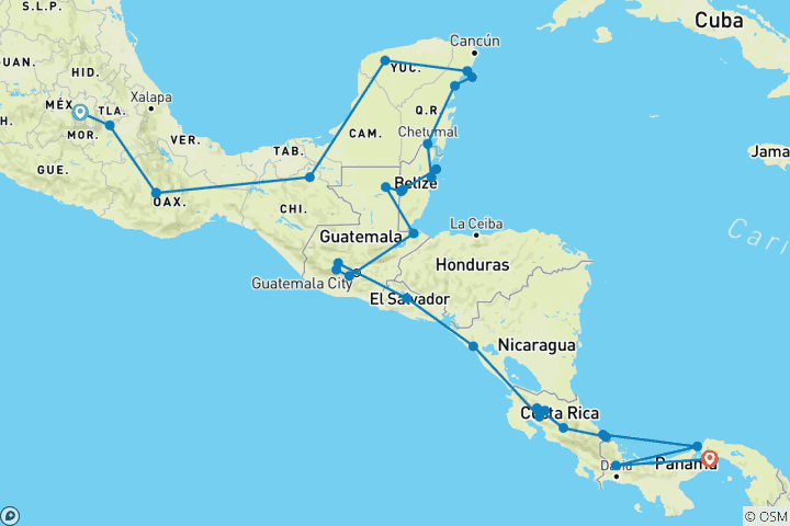 Map of Ultimate Central America (78 destinations)