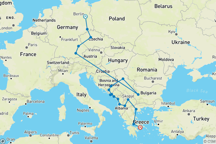 Carte du circuit La magie européenne (Hôtels 4 étoiles)