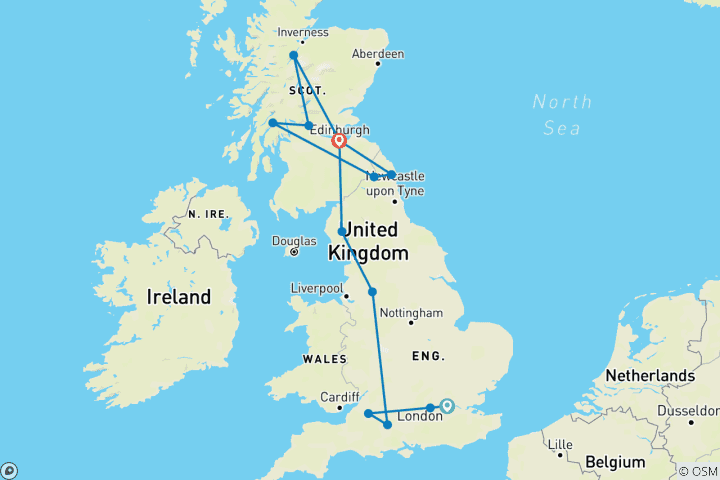 Carte du circuit Exploration des merveilles de la Grande-Bretagne en train